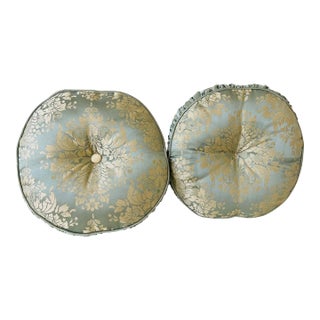 Boho Vintage Fortuny Textile Round Pillows Pouffs- a Pair For Sale