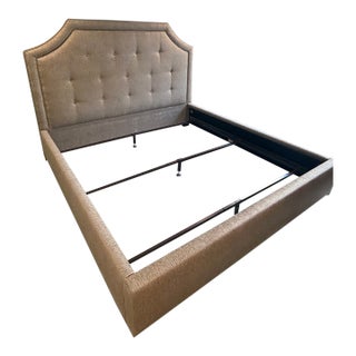 Bernhardt Furniture Taupe Custom Upholstered Tufted Bedframe For Sale