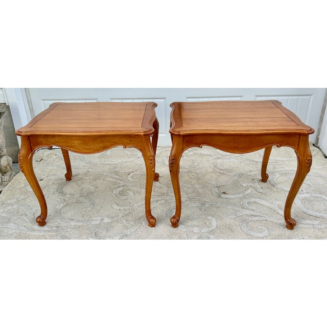 Vintage Pair of Ethan Allen Country French Syle Carved Side Tables For Sale - Image 14 of 15