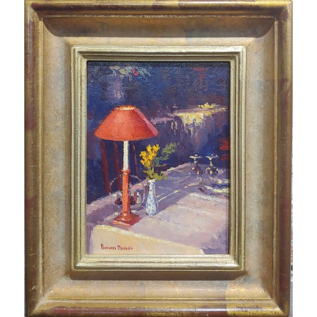 Douglas Paul Morgan -Sunset Dining Still Life -Oil painting oil painting on board -Signed and titled in verso frame size...