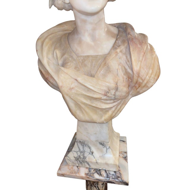 19th Century Italian Marble Bust of Sappho( Greek Lyric Poet) on Pedestal - Set of 2 For Sale - Image 9 of 10