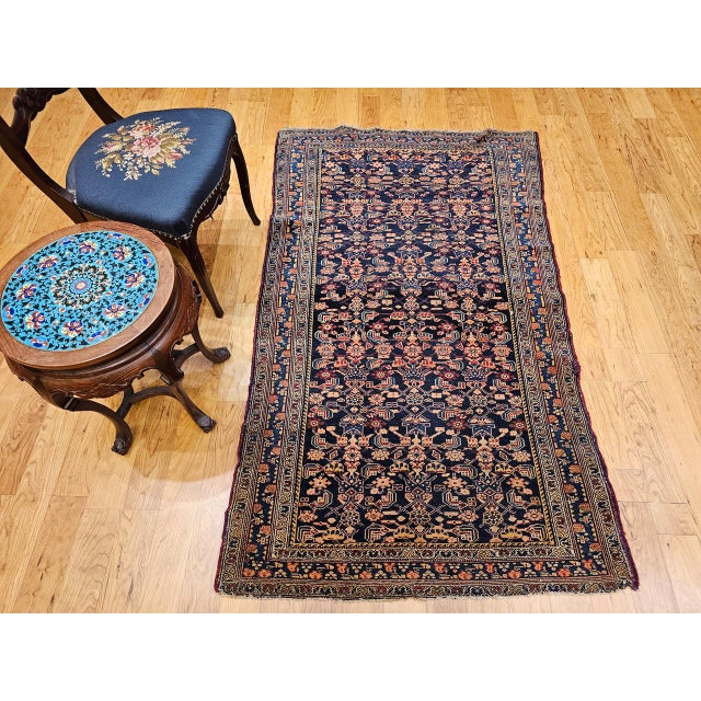 Navy Blue Antique Persian Senneh Area Rug, Hand-Knotted Wool, Allover Herati Pattern, Navy & Red, 4x6 For Sale - Image 8 of 18