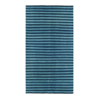 Rug & Kilim's Oversized Contemporary Dhurrie Rug in Blue Geometric Stripes - 6x9 For Sale