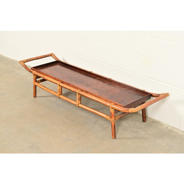Mid-Century Modern John Wisner for Ficks Reed Mid-Century Hollywood Regency Pagoda Coffee Table, 1950s For Sale - Image 3 of 11