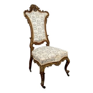 Antique Rococo Revival French Giltwood Armchair with Floral Upholstery For Sale