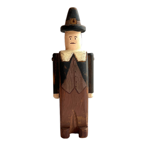 Wolf Creek Folk Art Signed Pilgrim Man Karen Rankin 1989 Wood Carved Painted Figurine