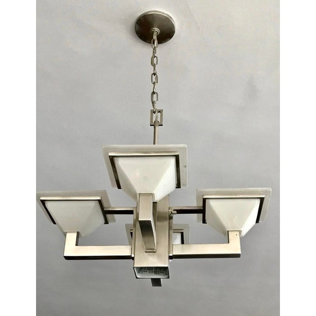 Early 21st Century 5-Light Postmodern Mission Style Chandelier in Brushed Nickel Finish For Sale - Image 10 of 10