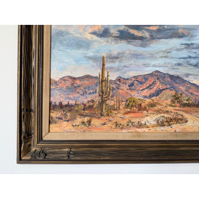 Wood 1970’s Carolyn Kiser “Tucson, Arizona” Impressionist Desert Landscape Oil on Canvas Painting – Wood Framed For Sale - Image 7 of 12