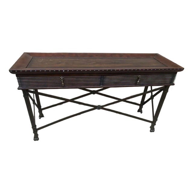 Vintage Regency Style Dark Stained Metal Base Console Table For Sale