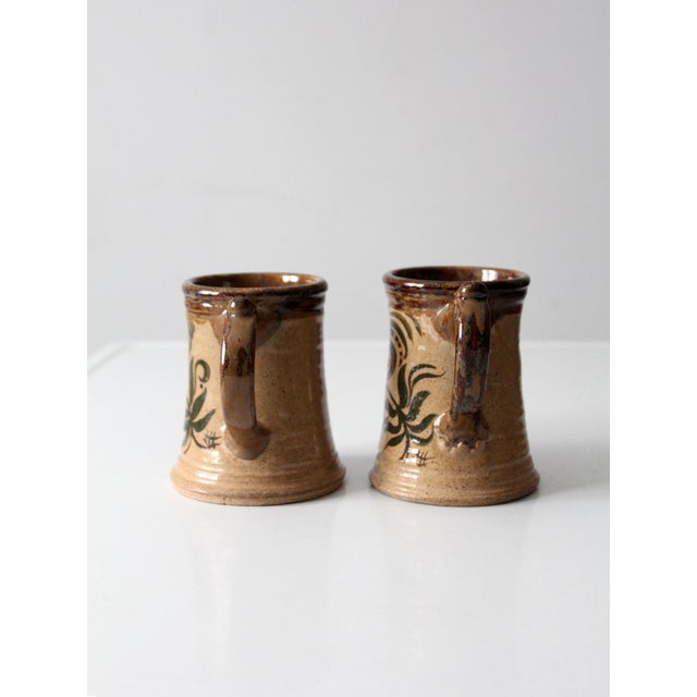 Brown Vintage Studio Pottery Mugs Pair For Sale - Image 8 of 9