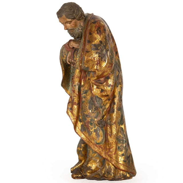 18th Century Very Fine Spanish Carved Polychromed Saint Santos Statue C. 1720-50 For Sale - Image 5 of 18