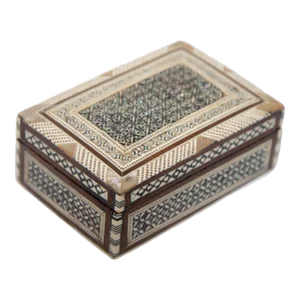 Middle Eastern Mosaic Wood Box With Inlays Shell, C. 1950s