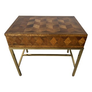 Baker Collector’s Edition Geometric Burl Wood & Brass Small Storage Chest For Sale