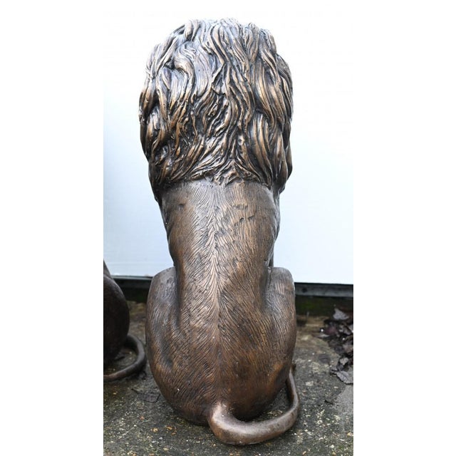 Brown Bronze Lion Gatekeeper Statues Guard Casting Lions, Set of 2 For Sale - Image 8 of 11