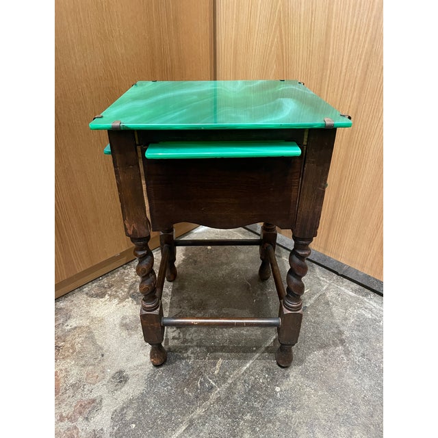 Antique Jade Stained Glass & Spiral Wood Legged Side Table | Chairish