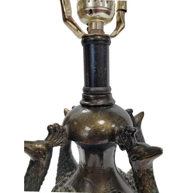 Black Pair of Peacock Motif Table Lamps For Sale - Image 8 of 17
