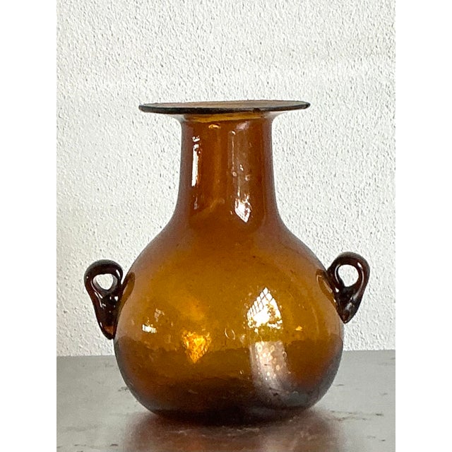 Mid-Century Modern Vintage Boho Amber Blown Glass Vase For Sale - Image 3 of 6