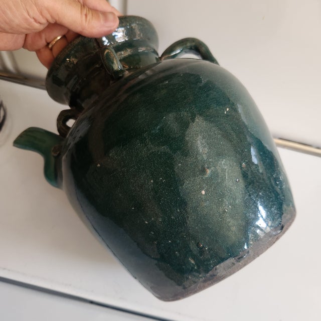 Vintage Green Glazed Stoneware Vessel For Sale - Image 4 of 4