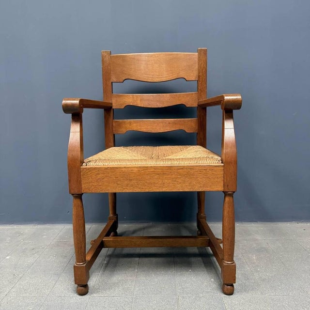 Dutch Oak Armchairs with Piping Seats, Set of 2 For Sale - Image 6 of 18