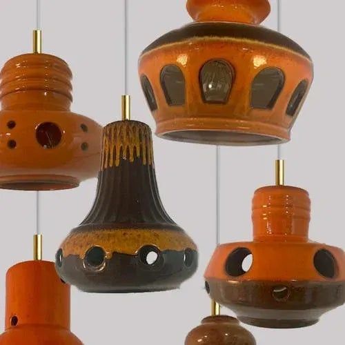 Brown Glazed Ceramic Pendant Light, Germany, 1970s For Sale - Image 11 of 13