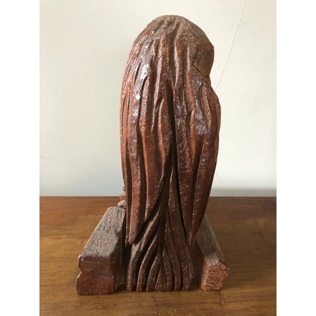 Mid 20th Century Vintage Hand Carved Wood Owl For Sale - Image 5 of 9