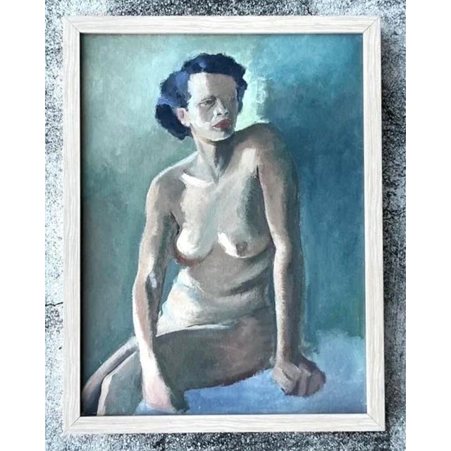 Cerulean Vintage Original Nude Portrait Oil in Canvas For Sale - Image 8 of 12