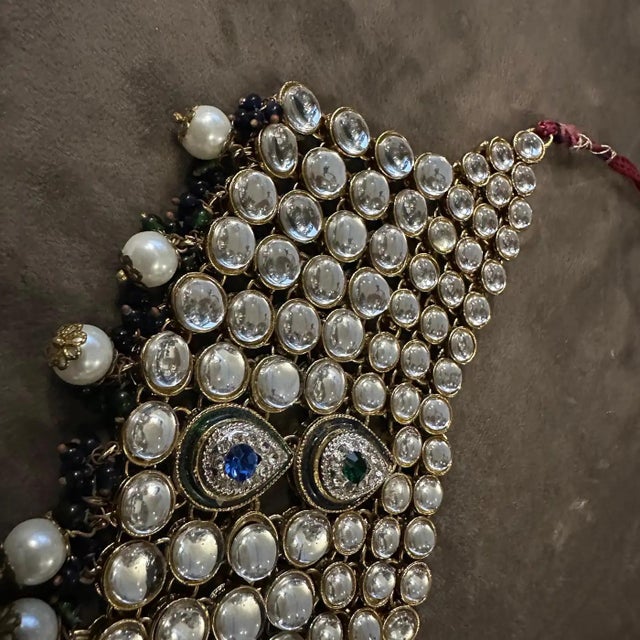 Metal 1990s High Quality Indian Multi-Strand Kundan-Style Bib Necklace For Sale - Image 7 of 16