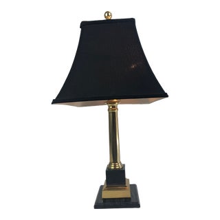 Vintage Neoclassical Brass Column on Marble Base Table Lamp For Sale