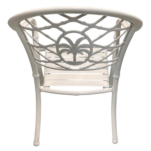 Vintage Hollywood Regency White Aluminum Palm Tree & Faux Bamboo Armchair For Sale In West Palm - Image 6 of 12