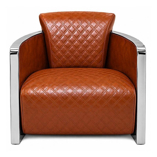 Pair of armchairs in brown faux leather and chromed metal. Dimensions (W x D x H): 78 x 80 x 70 cm