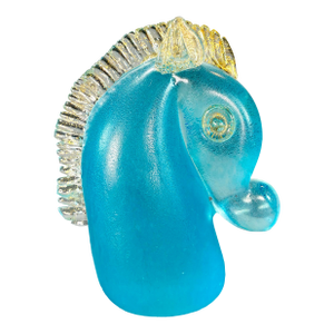 Mid 20th Century Aqua Blue Murano Art Glass Horse Head Paperweight