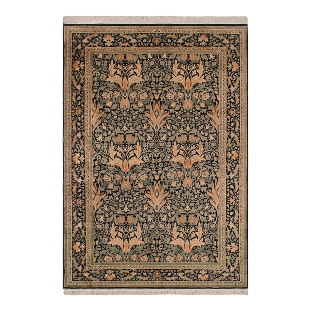 Shabby Chic 1990'sPak-Persian Black/Green Wool Rug - 4'0'' X 6'1'' For Sale