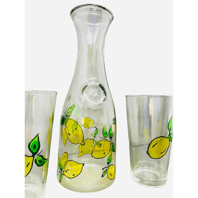 Vintage Cresi Hand Painted Lemons Carafe With Glasses a Set of 5 For Sale In Tampa - Image 6 of 10