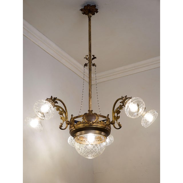 Antique Italian Art Nouveau chandelier, created in the 1920s during the transition to the early influences of Art Deco. A...
