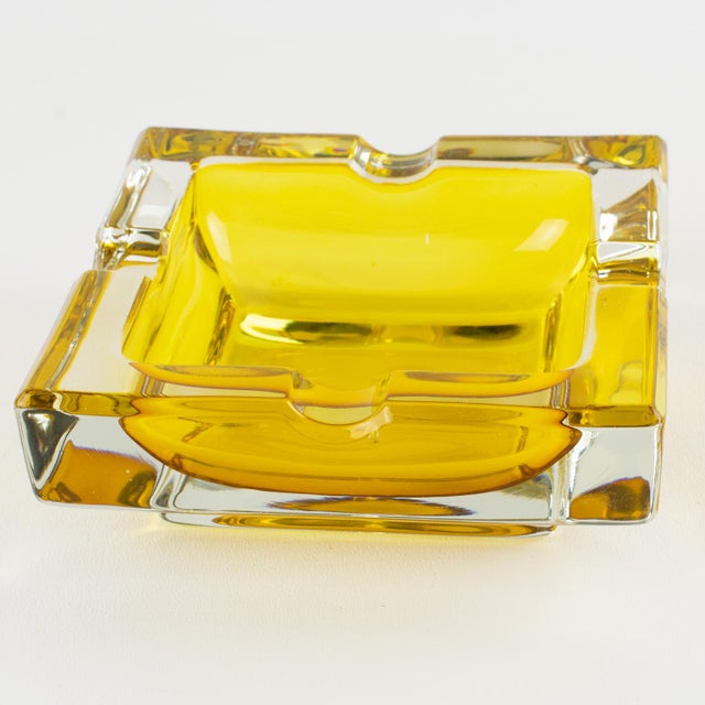 Brown Mid-Century Leather and Crystal Ashtray Catchall Desk Tidy For Sale - Image 8 of 17