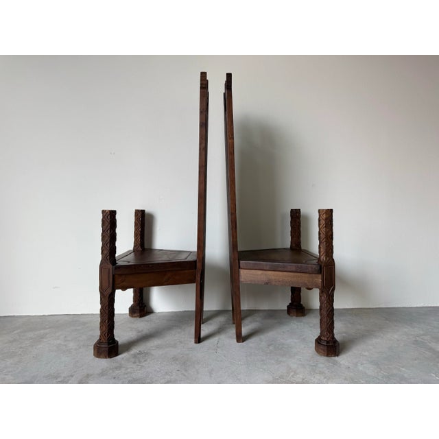 Antique Spanish Gothic Revival Carved Wood Throne Chairs – A Pair/ Sold For Sale In Miami - Image 6 of 12