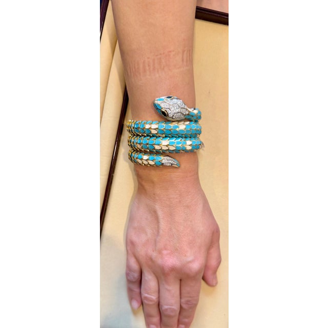 SNAKE COLLECTION , Turquoise & White SNAKE BRACELET , Diamonds, 18K & Sterling For Sale - Image 14 of 18