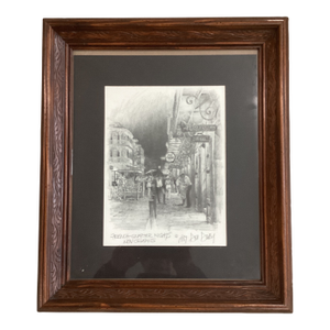 Vintage Framed Art Print Pencils Sketch “ French Quarter Night “ 1987 by Don Daley