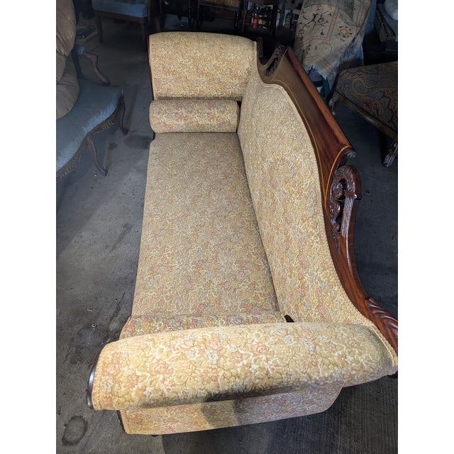 Antique American Empire Mahogany Settee With Scrolled Arms and Claw Feet For Sale - Image 9 of 17