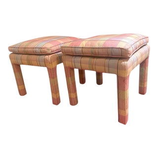 Vintage Upholstered Parsons Stools in the Manner of Milo Baughman - a Pair For Sale