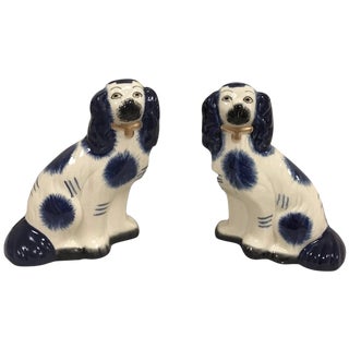 Staffordshire-Style Dogs in Ivory/Blue, Medium - a Pair For Sale