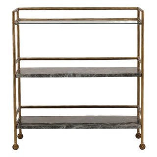 Modern Forest Marble & Brass Finish Bar Cart For Sale