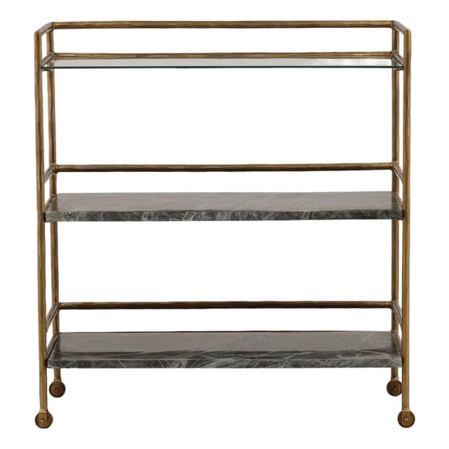 Modern Forest Marble & Brass Finish Bar Cart For Sale