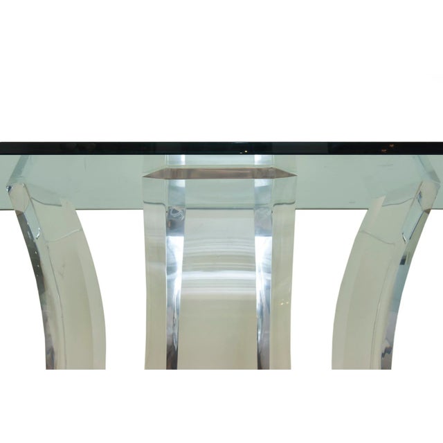 Karl Springer Vintage Gold Plated Over Brass and Arched Lucite and Glass Console Table For Sale - Image 9 of 12