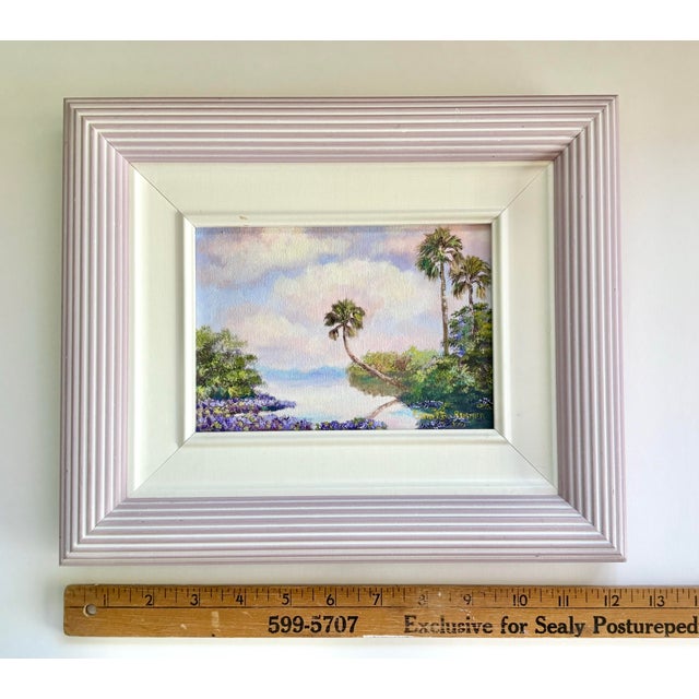 Original Florida Highwaymen-Era Florida Coastal Landscape by Carolton Barron in Lilac Frame For Sale - Image 9 of 10