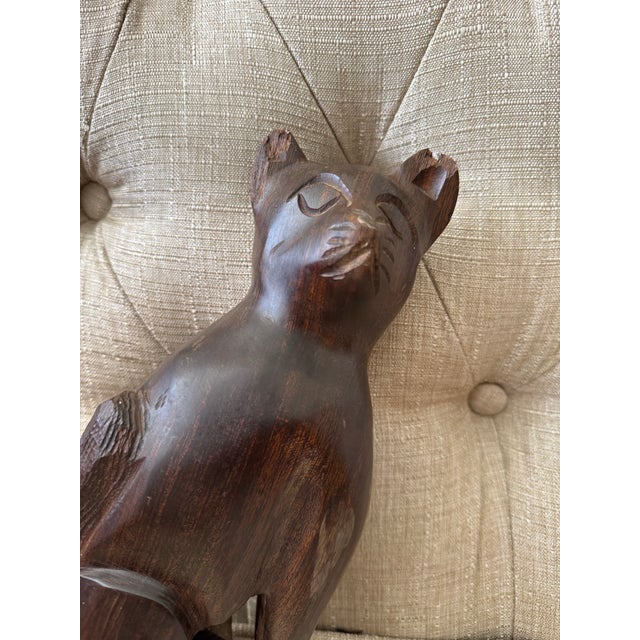 Hand-Carved Wooden Cat Figurine For Sale - Image 10 of 12