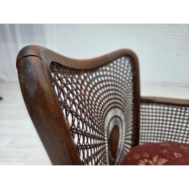 Vintage Danish Armchair in Salmon Pink Furniture Velour and Furniture Mesh, 1950s For Sale - Image 4 of 18