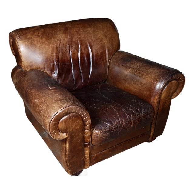 Vintage Italian Leather Club Chair For Sale