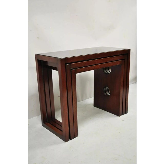James Mont Mid Century Modern Mahogany & Glass Top Art Deco Nesting Side Tables - Set of 3 For Sale - Image 12 of 12
