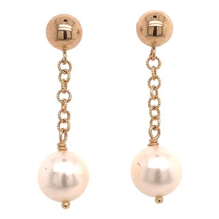 Akoya Pearl Dangle Earrings 14k Gold Certified For Sale